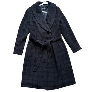 Rachel Mara Chic Black Textured Women's Trench Coat Size 2 Cozy Fall Winter